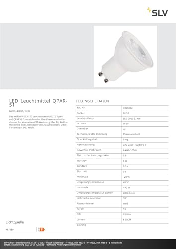 SLV LED lamp LED Bulb QPAR51 / Bulb, lamp, LED / GU10 4000K 6W 490lm White dimmable 38 Degrees - Image 3