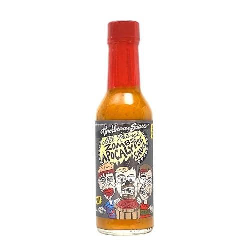 Torchbearer Sauces Zombie Apocalypse Ghost Chili Hot Sauce, 5oz Ghost Pepper & Habanero Hot Sauce, Heat Level 8 - Featured on Hot Ones - Almost Sweet Yet Terrifying - All Natural, Extract-Free, Made in USA
