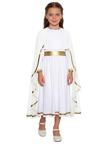JEATHA Disfraces De Virgen María para Niña Vestido De Cosplay De Diosa Griega Blanca Disfraz De Toga Griega para Fiesta Cosplay Blanco 11-12 años
