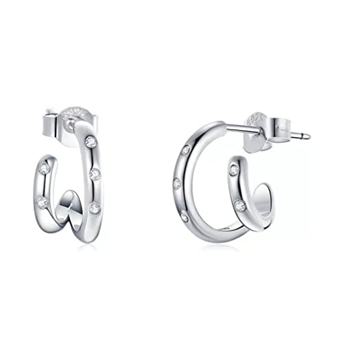 Boucles d'oreilles double boucle argent et zircon pour votre mariage
