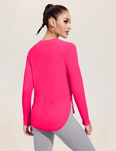 PINSPARK Camisetas femininas para treino de manga comprida com absorção de umidade, ioga, caminhada,