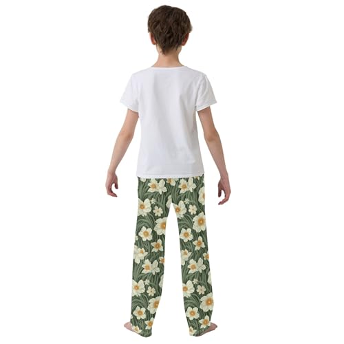 Flowers Long Pajama Pants Elastic Waist PJ Bottoms with Pockets S A1114484