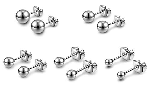 AllerPierce Hypoallergenic Ball Earrings Studs Set Stainless Steel Round Ball Studs Earrings Cartilage Earrings for Women Men 3mm-8mm（10Pcs）3