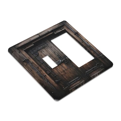 Decorative Outlet Covers Retro Brown Wood Barn Door Vintage Farmhouse 2 Gang 1 Gang Wall Plate Cover Single Toggle Rocker Combo Light Switch Cover Plate Face Plate