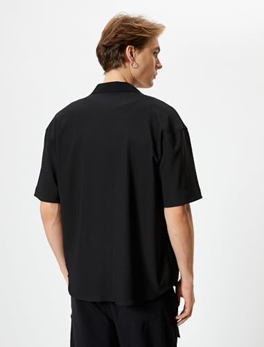 KOTON Erkek Devrik Yaka Kısa Kollu Gömlek, Siyah (999), M - Görsel 4