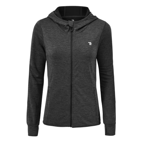 donhobo Damen Laufjacke Sportjacke Trainingsjacke Langarm Fitness Yoga Jacke mit Taschen Daumenloch Atmungsaktiv (Dunkelgrau, S)