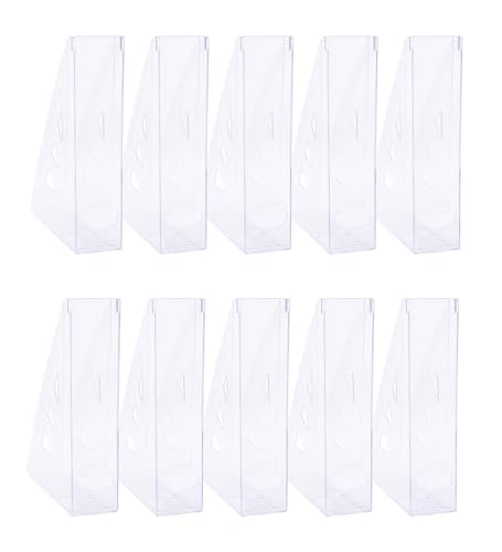 OFFICER PRODUCTS Lot de 10 porte-revues au design moderne A4 - Couleur : transparent/plastique rigide/ajouré/organiseur de bureau pour magazines/incassables