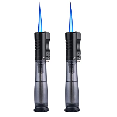 Wheel Jet Torch Lighter Refillable Gas Mini Fire Starter Visible Gas Window w/Flame Lock for Cigarette Cigar Outdoor Kitchen, 2 Packs