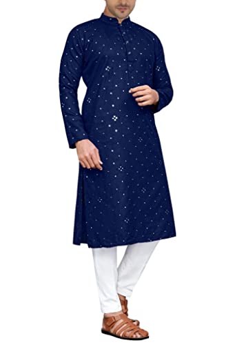 MKP125 Men's Blue Kurta Pajama Set Indian Traditional Party Wear Outfit2