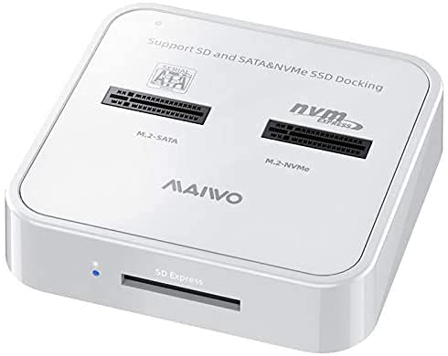 MAIWO K3016SD Dual Bay External Hard Drive Docking Station, USB3.1 GEN2 10Gbps M.2 SSD Enclosure, SD Express Card Reader Base. M.2 NVMe/SATA Dual Protocol, with 1 SD Express Card Port.