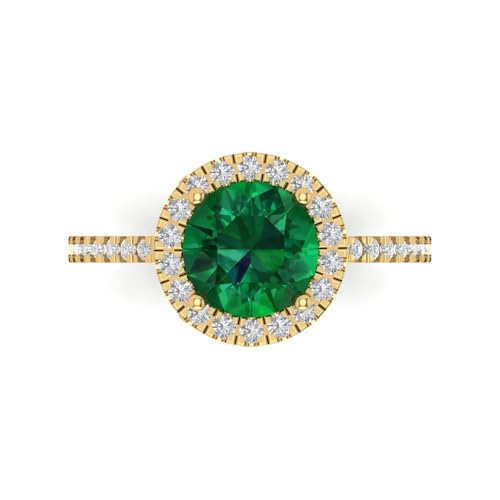 Clara Pucci 1.95 Brilliant Round Cut Solitaire halo Emerald Accent Art Deco Bridal Wedding Statement ring Solid 18K Yellow Gold