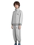 TiaoBug Kids Girls Boys 2Pcs Tracksuit Sportswear Full Zip Up Jacket Loose Fit Pants Fashion Streetwear Gray 9-10 Years