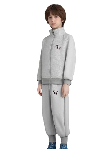 TiaoBug Kids Girls Boys 2Pcs Tracksuit Sportswear Full Zip Up Jacket Loose Fit Pants Fashion Streetwear Gray 9-10 Years