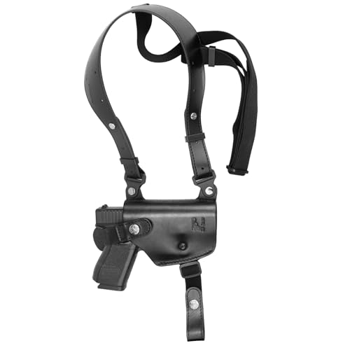 GUN & FLOWER Horizontal Leather Shoulder Holster for Glock 17/19/43X, 1911, M&P 9, P226, 92FS, Taurus G2C, Fits Compact & Full Size Pistols, Right Hand