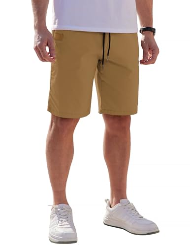 Coofandy Men Casual Cotton Shorts Lightweight Work Shorts Elastic Waist Athletic Cargo Shorts cover