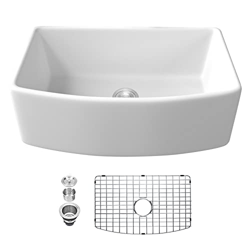 Exclusive White Farmhouse Sink - Lordear 30 inch White Kitchen Sink Fireclay Ceramic Porcelain Arch Edge Apron Front Single Bowl Farm Kitchen Sinks