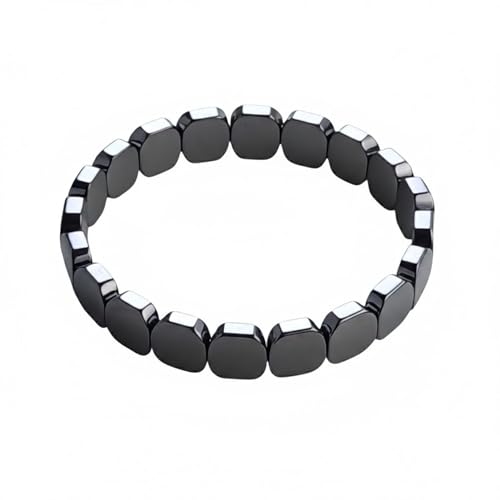 eleewoo Bracelet Hématite Homme – Perles Carrées Pierre Naturelle – Ajustement Sur Mesure (17-20cm) – Bijou Géométrique Force & Charisme – Cadeau...