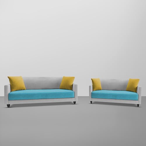 Image of Casaliving Dominic 3 + 2 Seater Sofa Set for Living Room (Turquise Grey) Premium Fabric Sofa