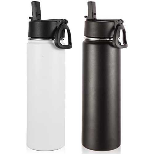 Volhoply Insulated Water Bottles with Straw Bulk 2 Pack, 660ml Stainless Steel Sports Bottle with Handle Lid