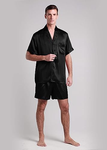 LilySilk 100% 2PC Silk Pajama Set for Men Short Sleeves Button Contrast Trim V Neck Causal Lounge for Summer3