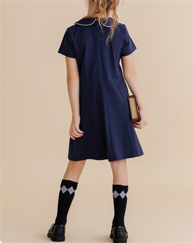 Cromoncent Girls' Short-Sleeve Peter Pan Collar Uniform Polo Dress, 4-12 Years4