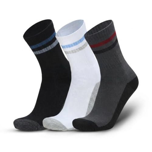 Image of Men's Regular Length Full White Terry Ribbed Socks - Cushioned for Comfort, Breathable Cotton Socks for Men - Free Size (Pack of 3)