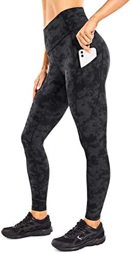 CRZ YOGA Women's Naked Feeling Workout Leggings 25 Inches - High Waisted Yoga Pants with Side Pockets Athletic Running Tights Tie Dye Smoke Ink Small