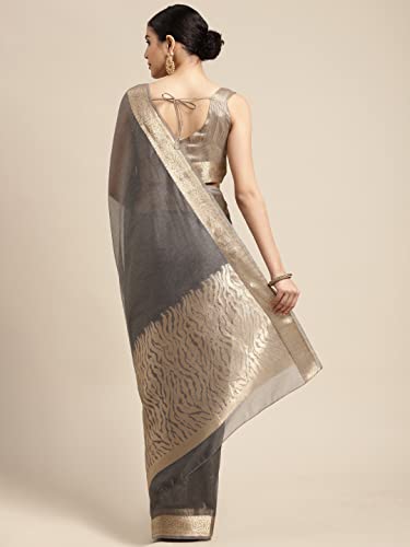 Image of AKHILAM Women's Linen Blend Jacquard Saree With Unstitched Blouse Piece (8SDZ13 Parent)