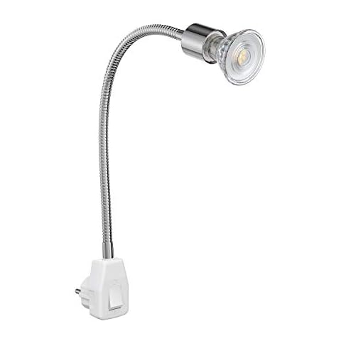 ledscom.de Steckdosenlampe LESCH Leselampe Schwanenhals, Schalter, Chrom inkl. GU10 LED Lampe PAR5,4W 510lm 50° warm-weiß Cover