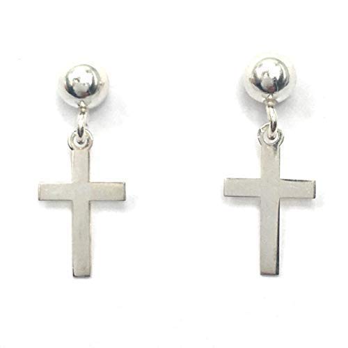 PENDIENTES CRUZ COLGANTE DE PLATA DE LEY 925/1000 - MASBARATA.ES