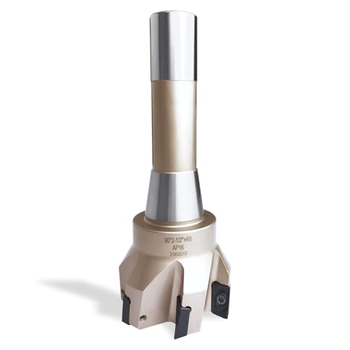 Image of R8 Shank Indexable End Mill 2-1 /2 inch Diameter 90 Degree High Speed Milling Cutter with 6 Apkt1604 Carbide Inserts (6-1 /8 inch Overall Length)