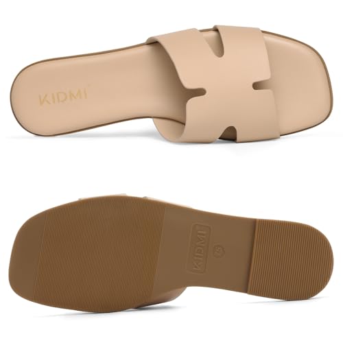 Image of KIDMI Women's Dressy Flat Sandals, Comfortable Slip On Summer Slides, Fashion Open Toe Casual Sandals