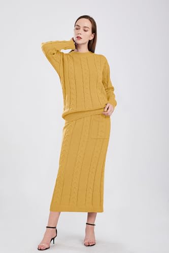 Image of utcoco Womens Sweater Sets Winter Chunky Cable Knit 2 Piece Outfits Sweater Skirt Set