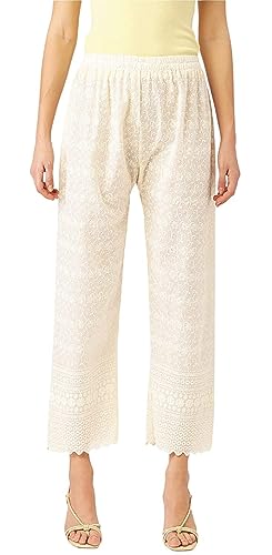 Image of Vastraa Fusion Women's Regular Fit Cotton Chikan Palazzo