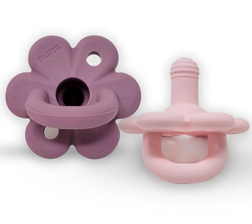 Image of Swigg Soother Silicone Pacifier Teether with 2 Large Air Holes Added Safety,BPA Free & Collapsible Handle for Girls, Ages 3 Months & Up,Orthodontic Pacifier 1 Piece 2 Pack Blush Pink & Lilac Purple
