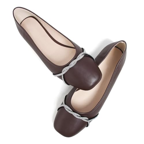 Image of TN TANGNEST Womens Casual Flats Chain Ballet Flats | Fashion Pointed Toe Rhinestone Flats, Comfort Slip On Dress Shoes for Business Work Office Wedding Party