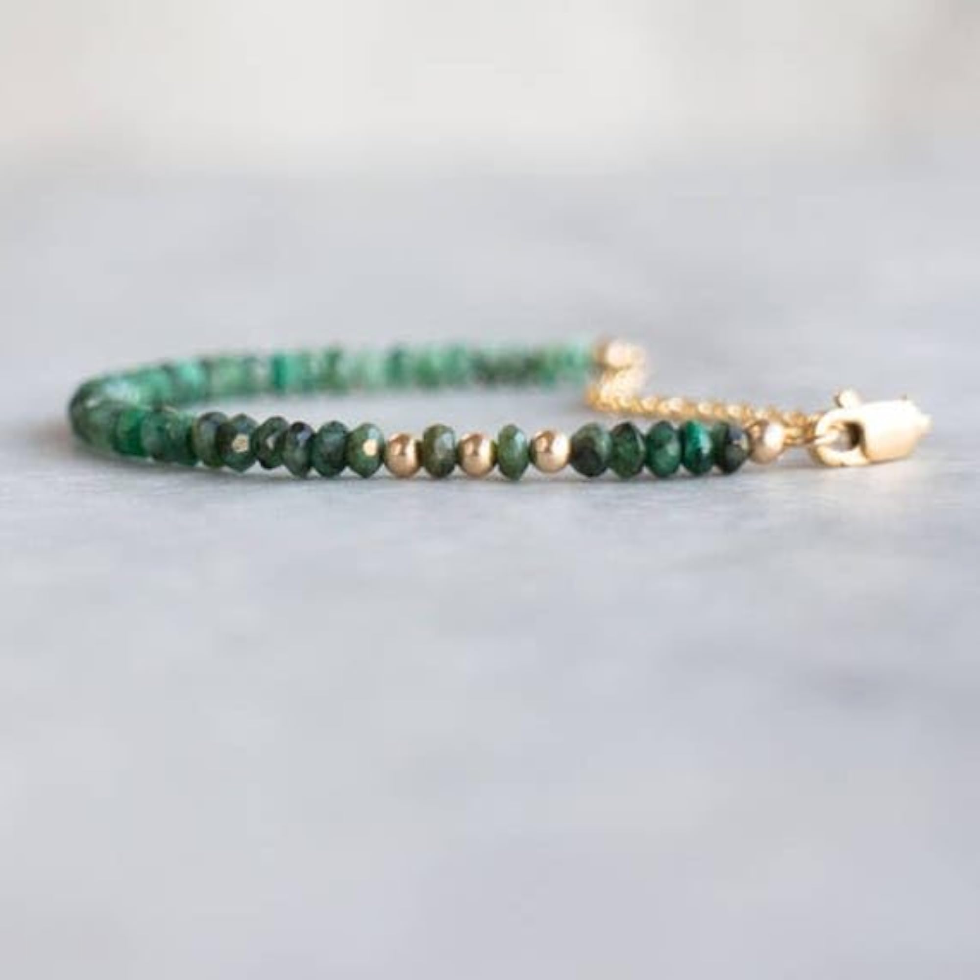 Emerald Rondelle Gemstone Bead Adjustable Bracelet, Unisex