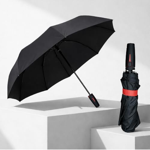 Image of Lifelong Windproof Umbrella | 3-Fold UV Protection for Rain & Sun | Auto Open & Close Waterproof Design | 23 inch Canopy with 8 Strong Ribs | Compact Travel Size for Men & Women (Black & Red)