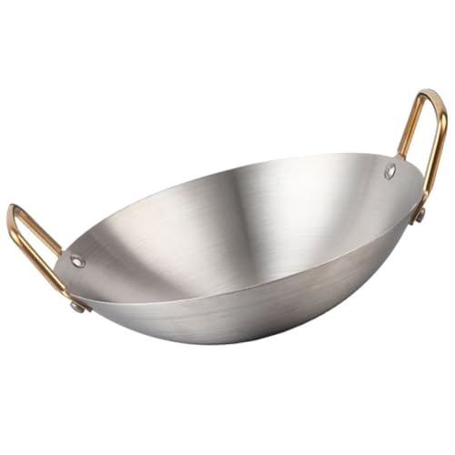 SHERCHPRY Olla Seca de Acero Inoxidable Asas Dobles, Sartén Redonda Fácil de Limpiar y Antideslizante para Cocina Hogar