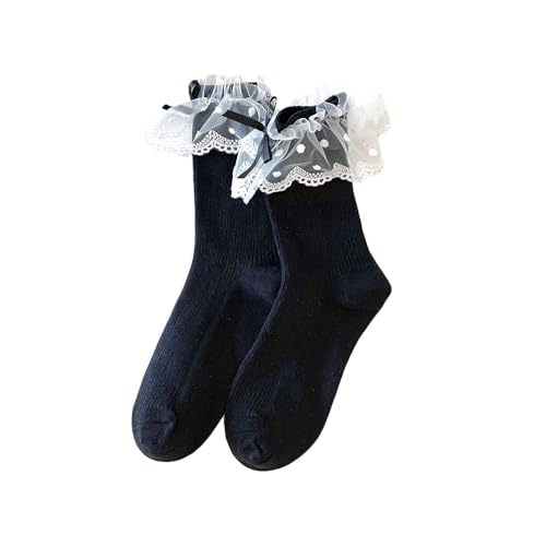 Image of 6 Pairs Womens Bow Socks Ruffle Casual Crew Socks, Cute Lettuce Edge Socks, Soft Breathable Cotton Frilly Dress Socks