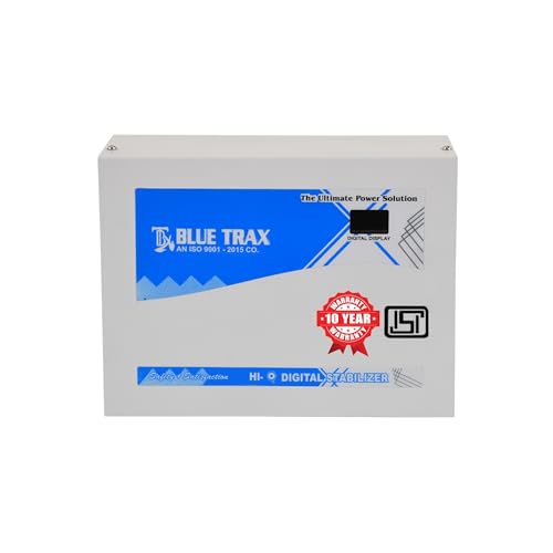 Image of BLUETRAX 5 KVA 4000W Copper Voltage Stabilizer | 140V-300V | Hanging | Automatic Digital | for 2 Ton AC & 2HP Pump | ISI Certified | 10 Years Warranty | Grey