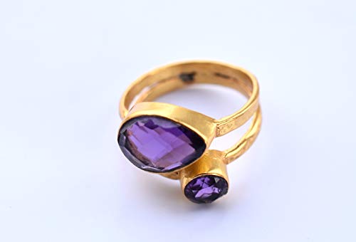 Veracity Jewelry Gold Plated Purple Amethyst Ring * Birthday Gifts Rings For Women/Girls - Blue Purple Gemstone Rings * Handmade Hammered Rings * February Birthstone Rings * Amethyst Jewelry-Vr-005 #TOP3