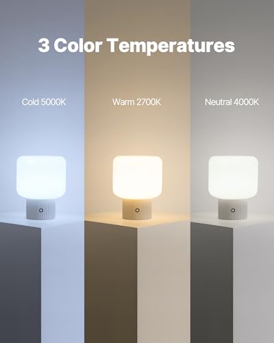 MAGCHARM Halo Mushroom Lamp, 5W Cute Cordless Rechargeable Table Lamp with Glass Shade, 3 Color Temps LED Dimmable Ambient Lighting, Small Retro Touch Bedside Light for Bedroom Decor, White