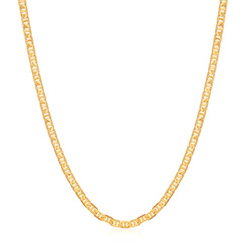Barzel 18K Gold Plated Mariner Chain Necklace for Women, Flat Marina - Made in Brazil