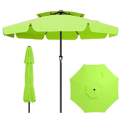 Image of AreShark 12ft 2-Tier Patio Umbrella with Valance - Outdoor Umbrella Waterproof UV Protection, Market Table Umbrella w / 8 Sturdy Ribs&Crank for Pool, Backyard, Garden(Apple Green)