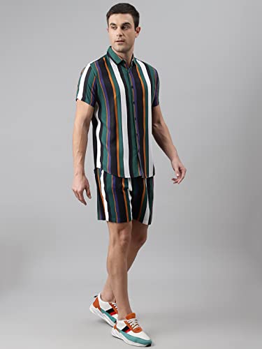 Image of Dennis Lingo Men's Aztec Print Slim Fit Rayon Casual Shirt & Short Combo