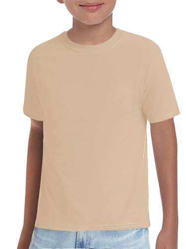 Haloumoning Boys T-Shirts Kids Short Sleeve Crewneck Solid Basic Tees Casual Tops 5-14 Years