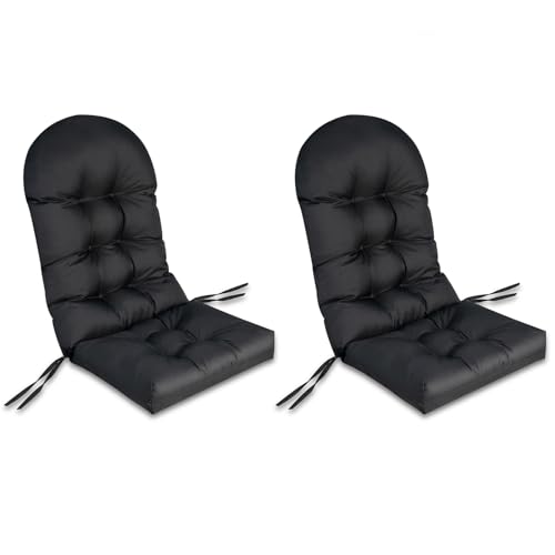 Byroce Adirondack Chair Cushions Set of 2, Rocking Chair Cushion High Back with Ties, Thick Tufted Patio Chair Seat Pad for Indoor and Outdoor, Weather Resistant, 49 x 23 x 5 Inch (Black, 2)