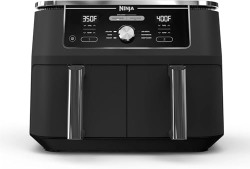 Ninja DZ401 Foodi 10-Quart XL 2-Basket Air Fryer, 6-in-1 with DualZone Technology, Match Cook & Smart Finish, Roast, Broil, Dehydrate, Family-Sized Meals, Grey