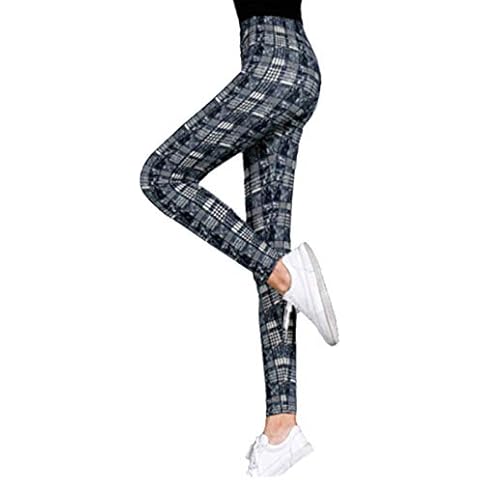 Tamskyt Women's Plus Red Tartan Check All Over Print Elacticated Full Length Long Stretchy Legging, Navy Blue Tartan, One Size Cover